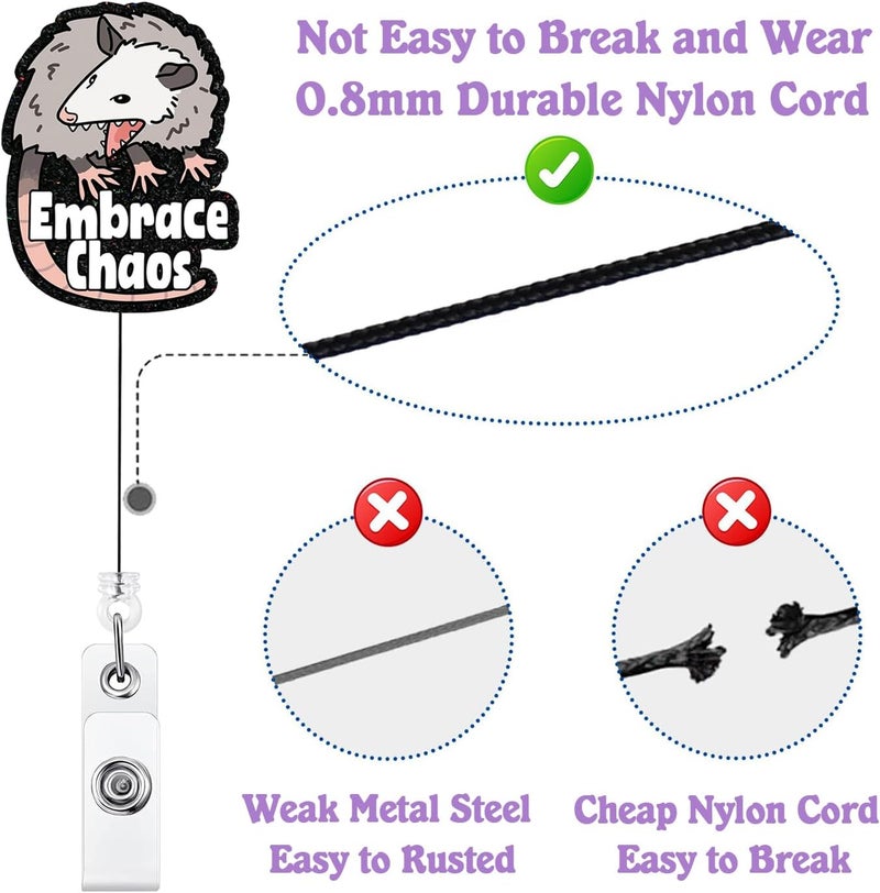 Bydevia Embrace Chaos Possum Badge Reel Retractable, Funny Animal Badge Reel for Nurse Nursing RN MA CNA LPN Medical Worker & Teacher, Opossum Lovers Badge Holder with Alligator Clip & 24” Durable Nylon Cord - Image 4